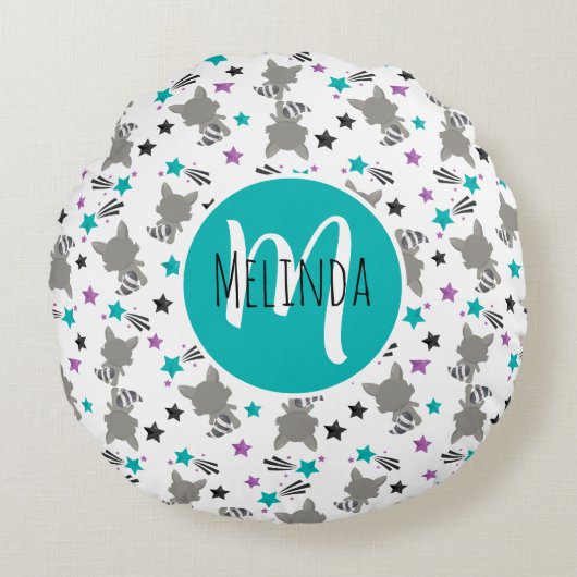 Cute Raccoon Pattern Rond Kussen (Voorkant)
