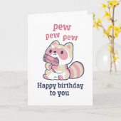 Cute Raccoon Pew Pew Pew Funny Happy Birthday Kaart (Gele Bloem)