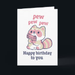 Cute Raccoon Pew Pew Pew Funny Happy Birthday Kaart<br><div class="desc">Grappig en schattig verjaardagskaart voor degenen die van puns en humor houden. Ideaal om je vrienden en familie geluk te wensen met hun verjaardag. Bezoek onze winkel voor meer collectie met verjaardagskaarten. Je zult iets coole,  humoristische en soms sarcastische verjaardagskaarten vinden voor je speciale iemand.</div>