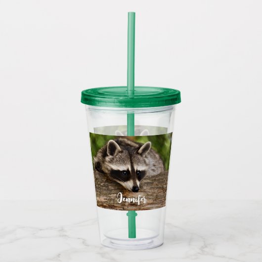 Cute Raccoon Resting on a Log Acryl Drinkbeker (Voorkant)
