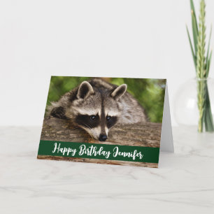 Cute Raccoon Resting on a Log Birthday Kaart