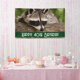 Cute Raccoon Resting on a Log Birthday Spandoek