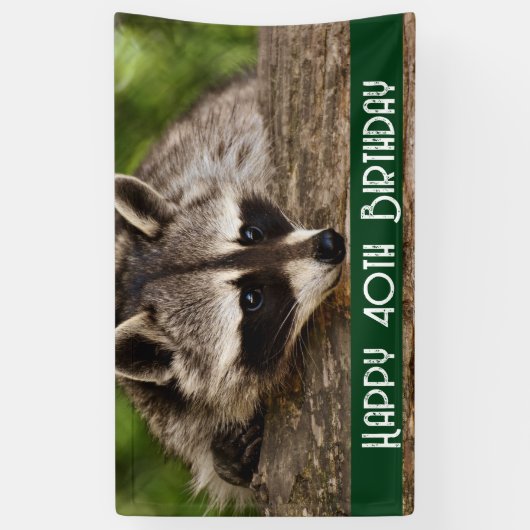 Cute Raccoon Resting on a Log Birthday Spandoek (Verticaal)