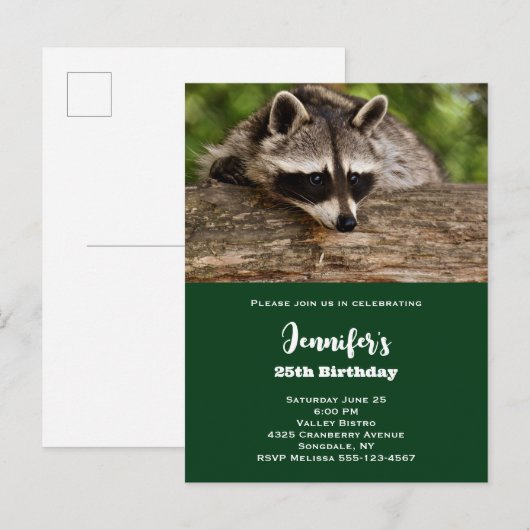 Cute Raccoon Resting on a Log Birthday Uitnodiging Briefkaart (Voorkant / Achterkant)