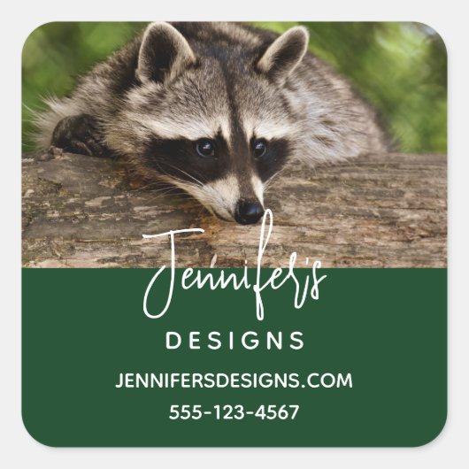 Cute Raccoon Resting on a Log Business Vierkante Sticker (Voorkant)