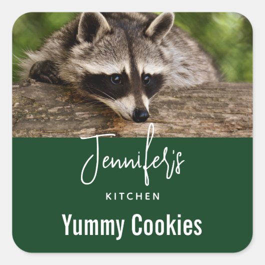 Cute Raccoon Resting on a Log Candle Kitchen Vierkante Sticker (Voorkant)