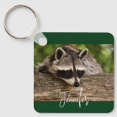 Cute Raccoon Resting on a Log Sleutelhanger (Voorkant)