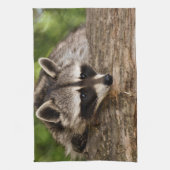 Cute Raccoon Resting on a Log Theedoek (Verticaal)