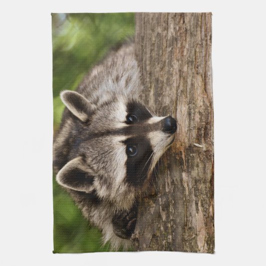 Cute Raccoon Resting on a Log Theedoek (Verticaal)