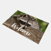 Cute Raccoon Resting on a Log Welcome Deurmat (Schuin)