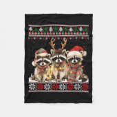 Cute Raccoon Santa Christmas Lights Ugly Xmas Swea Fleece Deken (Voorkant)