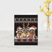 Cute Raccoon Santa Christmas Lights Ugly Xmas Swea Kaart (Gele Bloem)