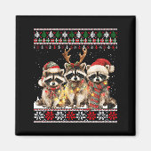 Cute Raccoon Santa Christmas Lights Ugly Xmas Swea Magneet (Voorkant)