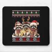 Cute Raccoon Santa Christmas Lights Ugly Xmas Swea Muismat (Voorkant)