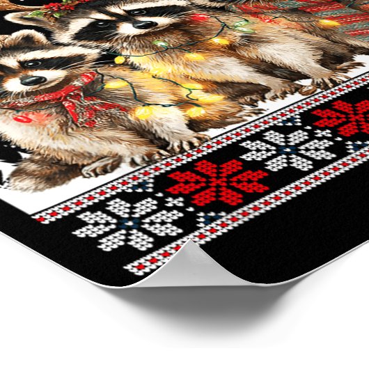 Cute Raccoon Santa Christmas Lights Ugly Xmas Swea Poster (Hoek)