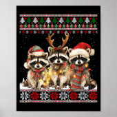 Cute Raccoon Santa Christmas Lights Ugly Xmas Swea Poster (Voorkant)