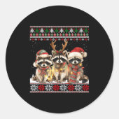 Cute Raccoon Santa Christmas Lights Ugly Xmas Swea Ronde Sticker (Voorkant)