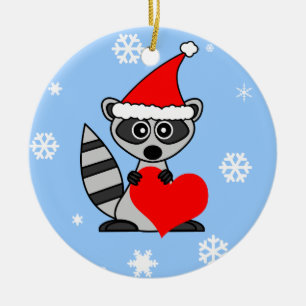 Cute Raccoon Santa Hat-kerstversiering Keramisch Ornament