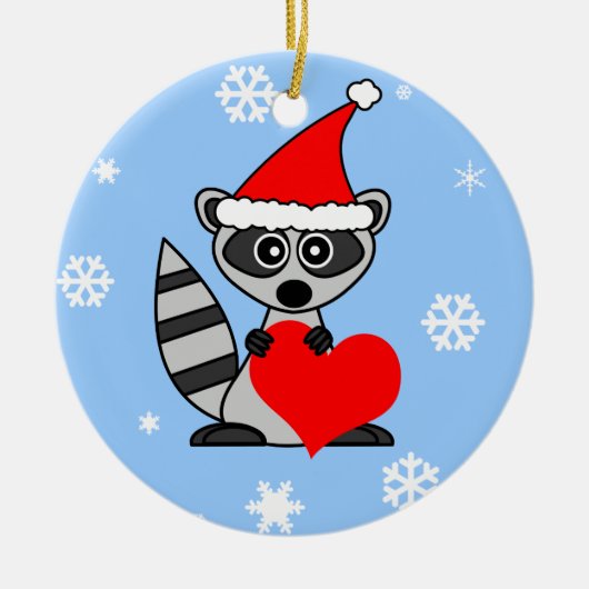 Cute Raccoon Santa Hat-kerstversiering Keramisch Ornament (Voorkant)