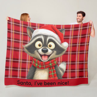 Cute Raccoon Santa I've been nice Fleece Deken