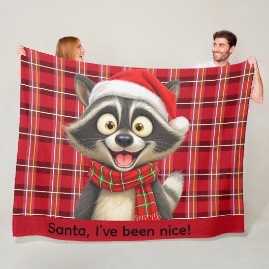 Cute Raccoon Santa I've been nice Fleece Deken (In situ)