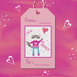 Cute raccoon Valentijnsdag gift labels voor kinder Cadeaulabel