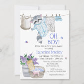 Cute Raccoon Wash Day Boy Waterverf Baby shower Kaart (Voorkant)