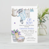 Cute Raccoon Wash Day Boy Waterverf Baby shower Kaart (Staand voorkant)