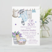 Cute Raccoon Wash Day Boy Waterverf Baby shower Kaart (Staand voorkant)