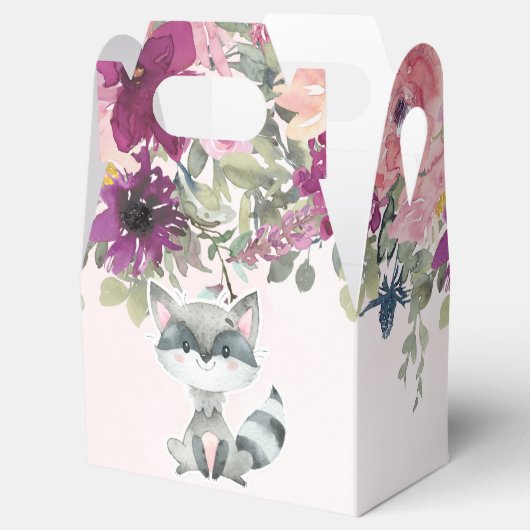 Cute Raccoon Waterverf Peony Baby shower Bedankdoosjes (Geopend)