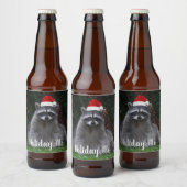 Cute Raccoon Wearing Santa Hat Holiday Bier Etiket (Flessen)