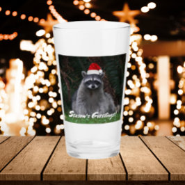 Cute Raccoon Wearing Santa Hat Holiday Glas