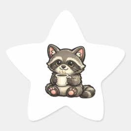 Cute Raccoon with Coffee – Cozy Kawaii Animal Ster Sticker