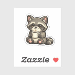 Cute Raccoon with Coffee – Cozy Kawaii Animal Sticker