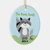 Cute Raccoon Woodland Aangepast kerstversiering Keramisch Ornament (Rechts)