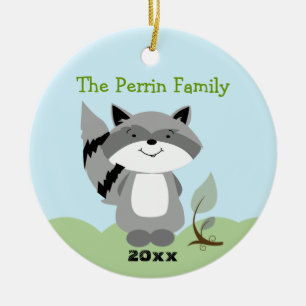 Cute Raccoon Woodland Aangepast kerstversiering Keramisch Ornament
