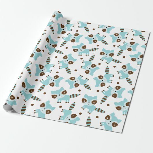 Cute Raccoon Wrapping Paper Cadeaupapier (Uitgerold)