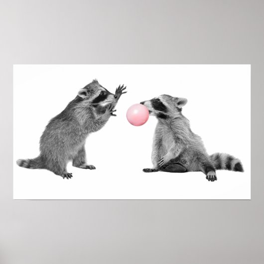 Cute Raccoons Bubble Gum Nursery Child Poster (Voorkant)