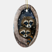 Cute raccoons en sneeuwkerstversiering keramisch ornament (Rechts)