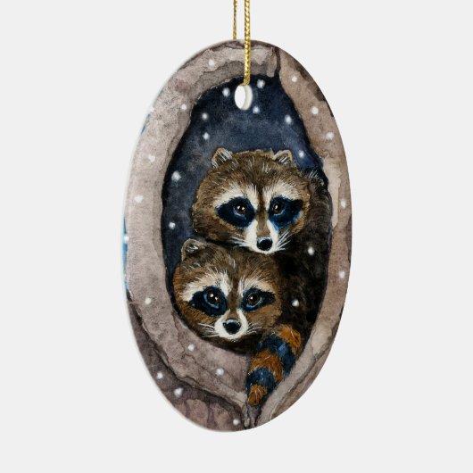Cute raccoons en sneeuwkerstversiering keramisch ornament (Rechts)