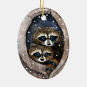 Cute raccoons en sneeuwkerstversiering keramisch ornament (Achterkant)