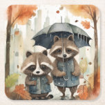 Cute Raccoons in the Rain Kartonnen Onderzetters<br><div class="desc">Cute Raccoons in the Rain holding an umbrella</div>