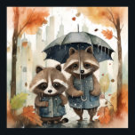 Cute Raccoons in the Rain Poster<br><div class="desc">Cute Raccoons in the Rain holding an umbrella</div>