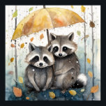 Cute Raccoons in the Rain Poster<br><div class="desc">Cute Raccoons in the Rain holding an umbrella</div>