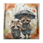 Cute Raccoons in the Rain Tegeltje<br><div class="desc">Cute Raccoons in the Rain holding an umbrella</div>