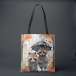 Cute Raccoons in the Rain  Tote Bag<br><div class="desc">Cute Raccoons in the Rain holding an umbrella</div>