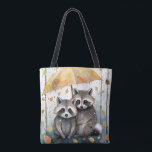 Cute Raccoons in the Rain Tote Bag<br><div class="desc">Cute Raccoons in the Rain holding an umbrella</div>