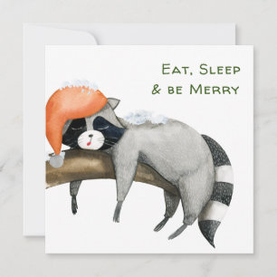 Cute Raccoons Merry Kerstmis Wenskaart Kaart