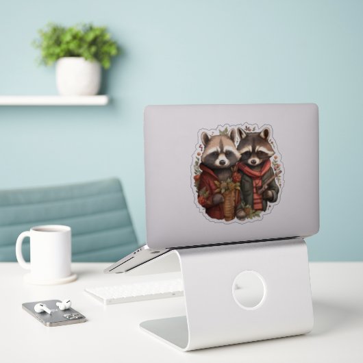 Cute Raccoons Sticker (Laptop op bureau)