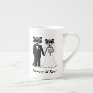 Cute Raccoons Wedding Bride en Groom Custom Porselein Kop